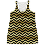 Gold And Black Chevron Pattern Print Women's Racerback Tank Top