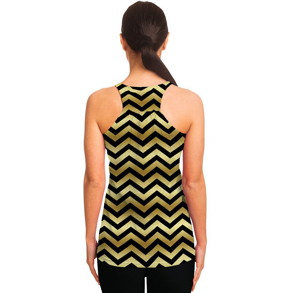 Gold And Black Chevron Pattern Print Women's Racerback Tank Top