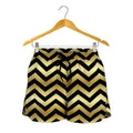 Gold And Black Chevron Pattern Print Women's Shorts