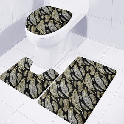 Gold And Black Feather Pattern Print 3 Piece Bath Mat Set