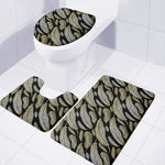 Gold And Black Feather Pattern Print 3 Piece Bath Mat Set