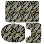 Gold And Black Feather Pattern Print 3 Piece Bath Mat Set