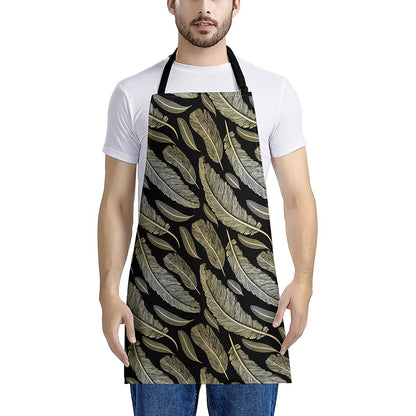 Gold And Black Feather Pattern Print Apron