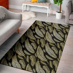 Gold And Black Feather Pattern Print Area Rug
