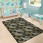 Gold And Black Feather Pattern Print Area Rug