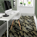 Gold And Black Feather Pattern Print Area Rug
