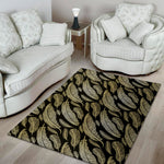 Gold And Black Feather Pattern Print Area Rug