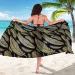 Gold And Black Feather Pattern Print Beach Sarong Wrap