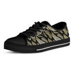 Gold And Black Feather Pattern Print Black Low Top Shoes