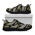 Gold And Black Feather Pattern Print Black Running Shoes