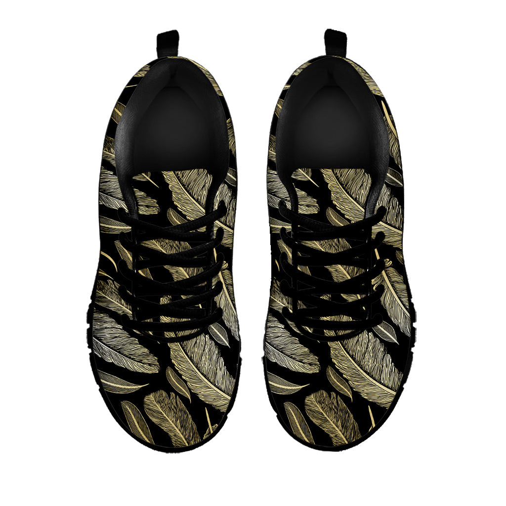 Gold And Black Feather Pattern Print Black Sneakers