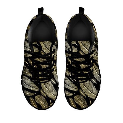Gold And Black Feather Pattern Print Black Sneakers