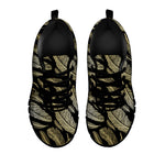 Gold And Black Feather Pattern Print Black Sneakers