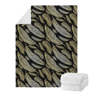 Gold And Black Feather Pattern Print Blanket