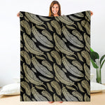 Gold And Black Feather Pattern Print Blanket