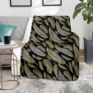 Gold And Black Feather Pattern Print Blanket