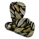 Gold And Black Feather Pattern Print Boxing Gloves