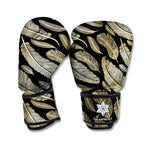 Gold And Black Feather Pattern Print Boxing Gloves