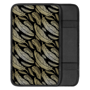 Gold And Black Feather Pattern Print Car Center Console Cover