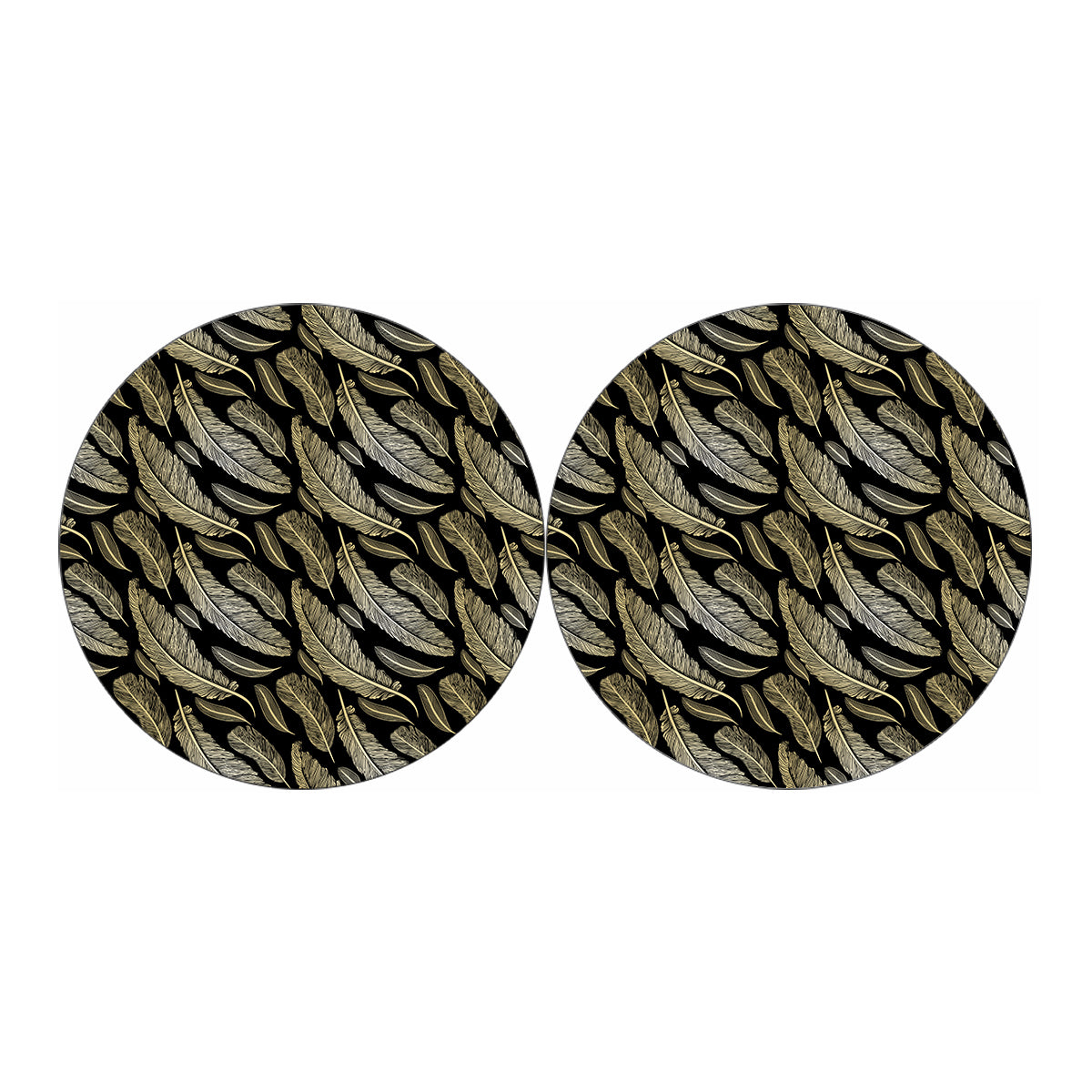 Gold And Black Feather Pattern Print Car Coasters