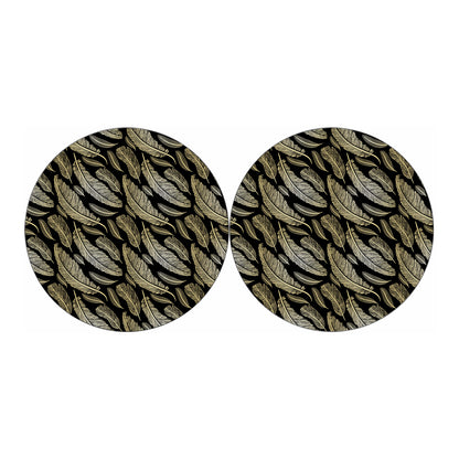 Gold And Black Feather Pattern Print Car Coasters