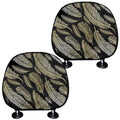 Gold And Black Feather Pattern Print Car Headrest Covers