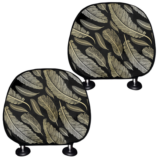 Gold And Black Feather Pattern Print Car Headrest Covers