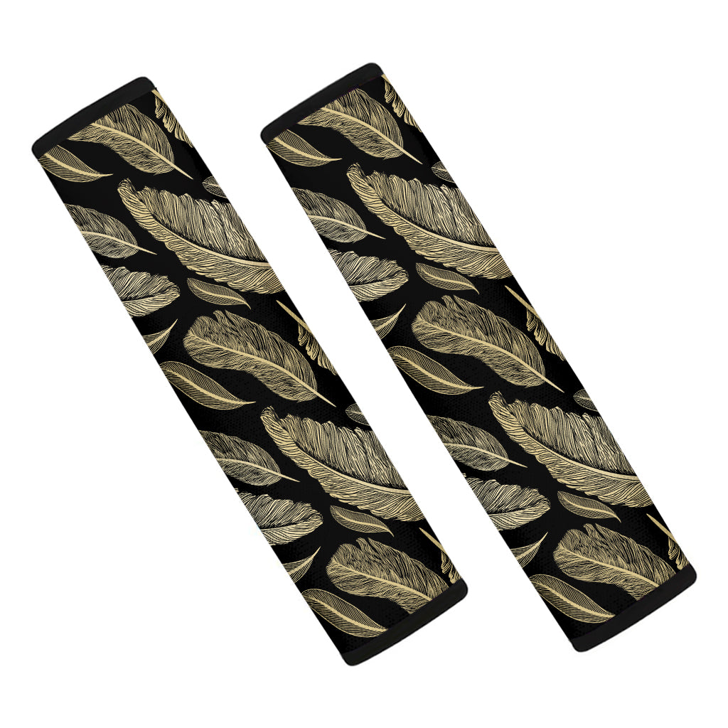 Gold And Black Feather Pattern Print Car Seat Belt Covers