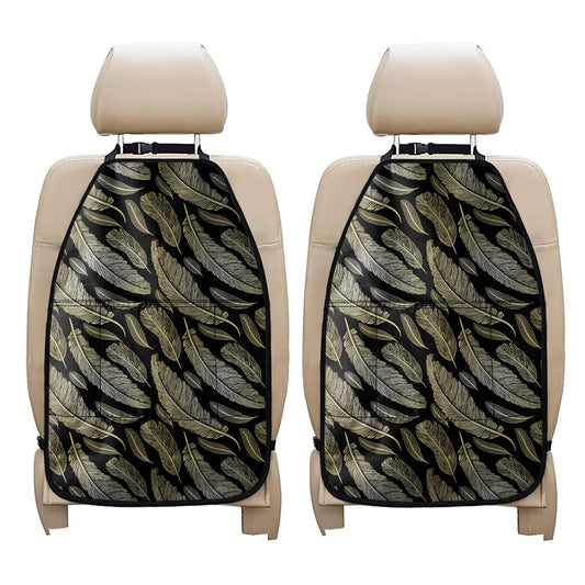 Gold And Black Feather Pattern Print Car Seat Organizers