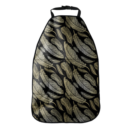 Gold And Black Feather Pattern Print Car Seat Organizers