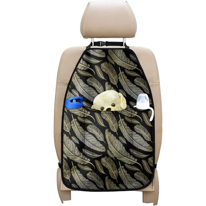 Gold And Black Feather Pattern Print Car Seat Organizers