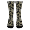 Gold And Black Feather Pattern Print Crew Socks
