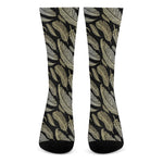 Gold And Black Feather Pattern Print Crew Socks
