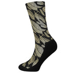 Gold And Black Feather Pattern Print Crew Socks