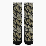 Gold And Black Feather Pattern Print Crew Socks