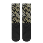 Gold And Black Feather Pattern Print Crew Socks