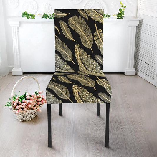 Gold And Black Feather Pattern Print Dining Chair Slipcover