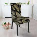 Gold And Black Feather Pattern Print Dining Chair Slipcover