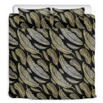 Gold And Black Feather Pattern Print Duvet Cover Bedding Set