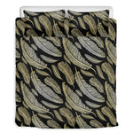 Gold And Black Feather Pattern Print Duvet Cover Bedding Set