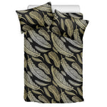 Gold And Black Feather Pattern Print Duvet Cover Bedding Set