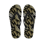 Gold And Black Feather Pattern Print Flip Flops