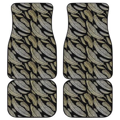 Gold And Black Feather Pattern Print Front and Back Car Floor Mats