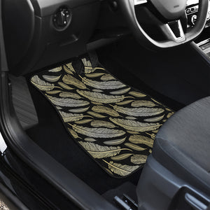 Gold And Black Feather Pattern Print Front and Back Car Floor Mats