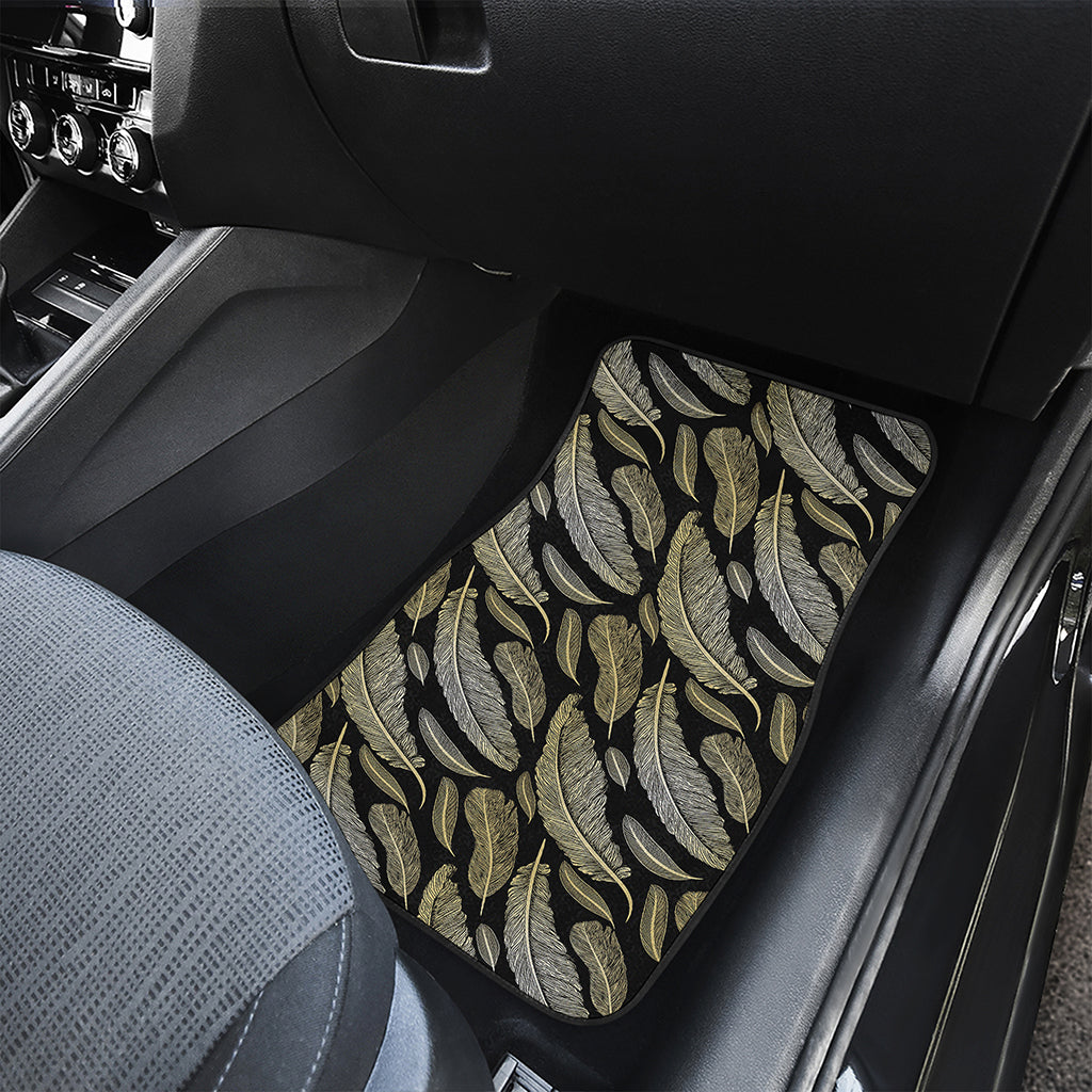 Gold And Black Feather Pattern Print Front and Back Car Floor Mats