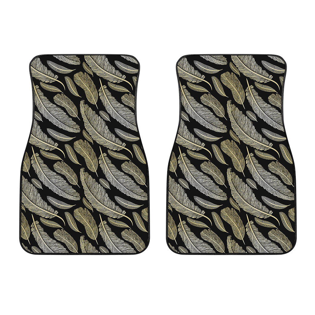 Gold And Black Feather Pattern Print Front Car Floor Mats