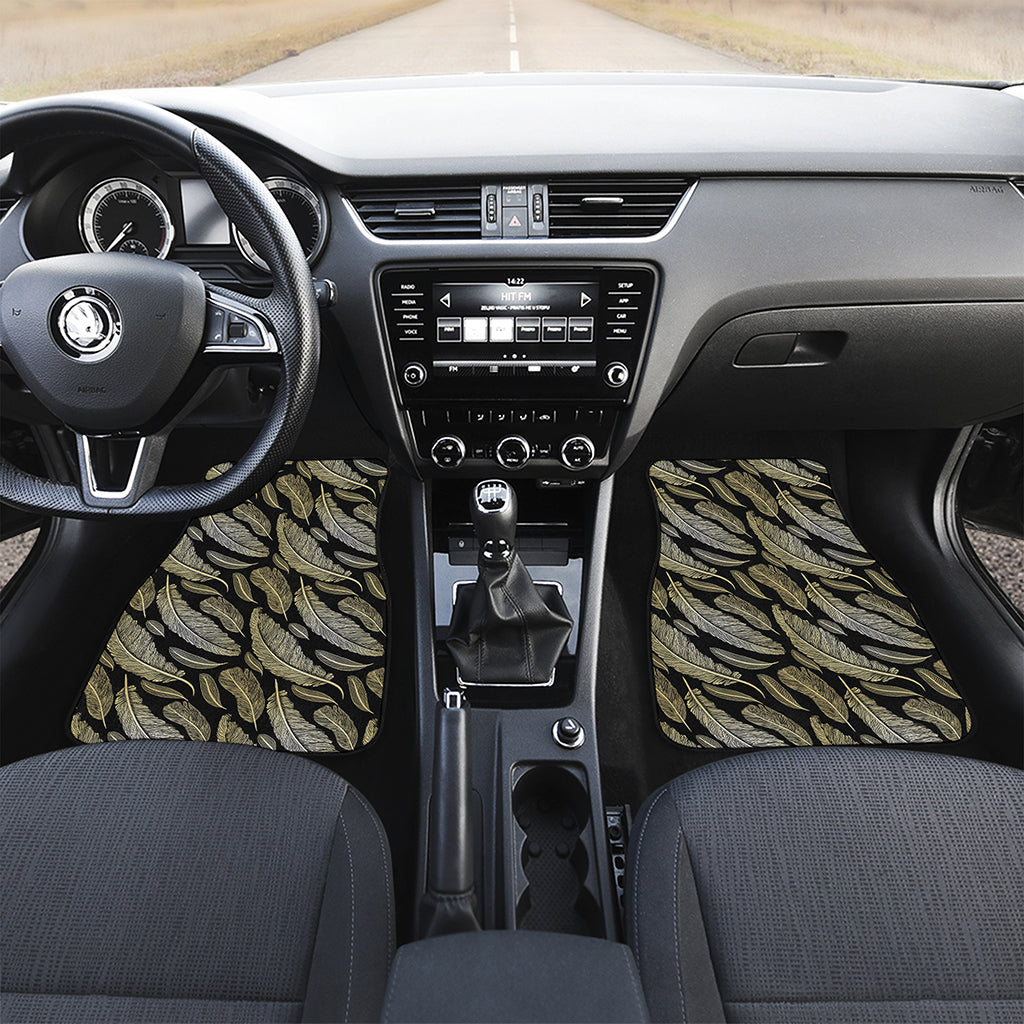 Gold And Black Feather Pattern Print Front Car Floor Mats