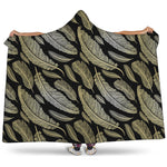 Gold And Black Feather Pattern Print Hooded Blanket