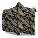 Gold And Black Feather Pattern Print Hooded Blanket