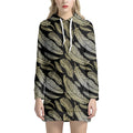 Gold And Black Feather Pattern Print Pullover Hoodie Dress
